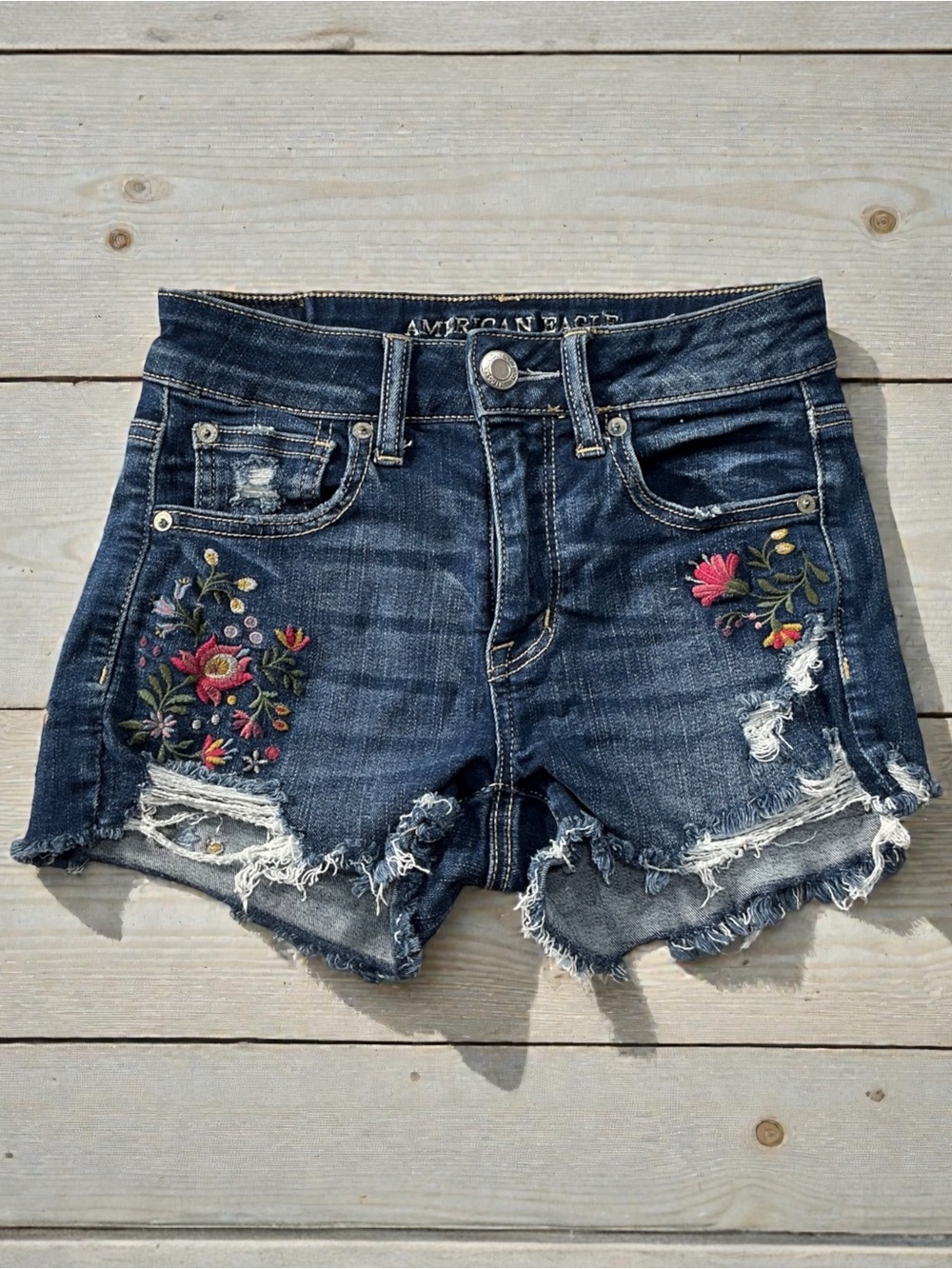 American Eagle Outfitters Next Level Stretch Hi-Rise Shortie Embroidered Shorts